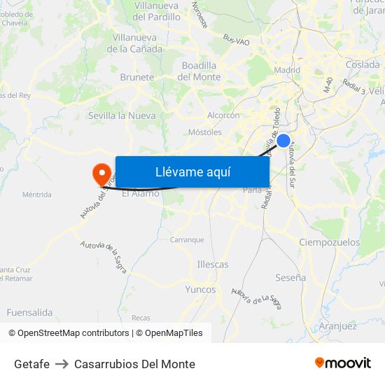 Getafe to Casarrubios Del Monte map