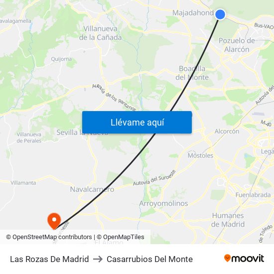 Las Rozas De Madrid to Casarrubios Del Monte map