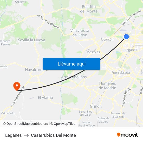 Leganés to Casarrubios Del Monte map