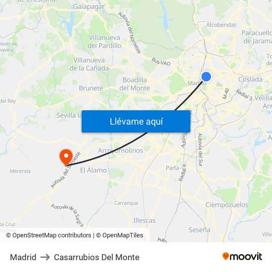 Madrid to Casarrubios Del Monte map