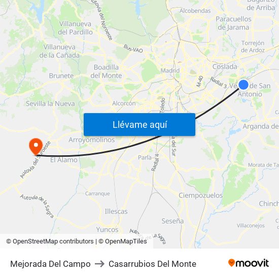 Mejorada Del Campo to Casarrubios Del Monte map
