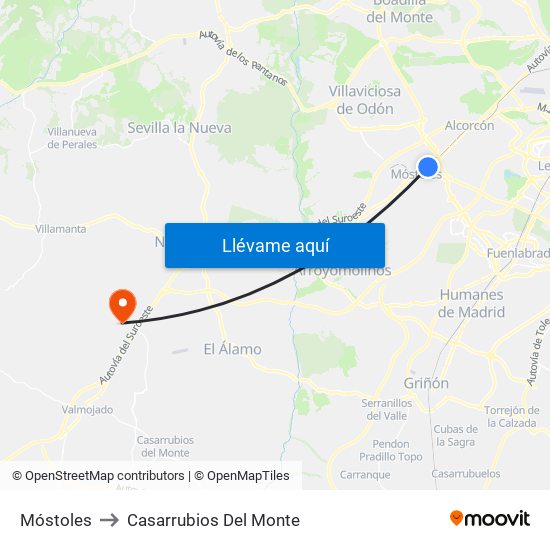 Móstoles to Casarrubios Del Monte map