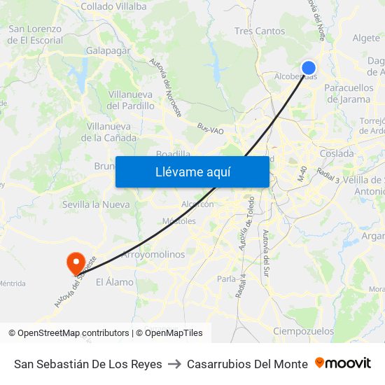 San Sebastián De Los Reyes to Casarrubios Del Monte map