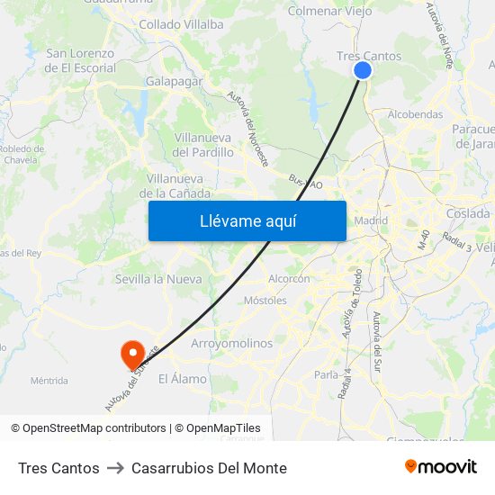 Tres Cantos to Casarrubios Del Monte map