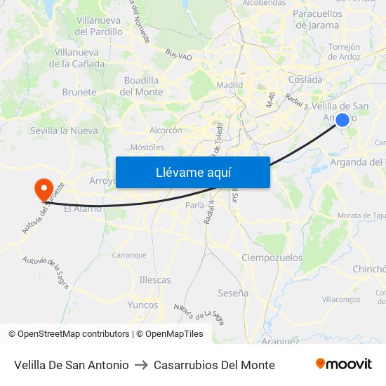 Velilla De San Antonio to Casarrubios Del Monte map
