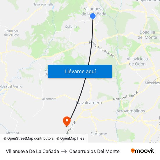 Villanueva De La Cañada to Casarrubios Del Monte map