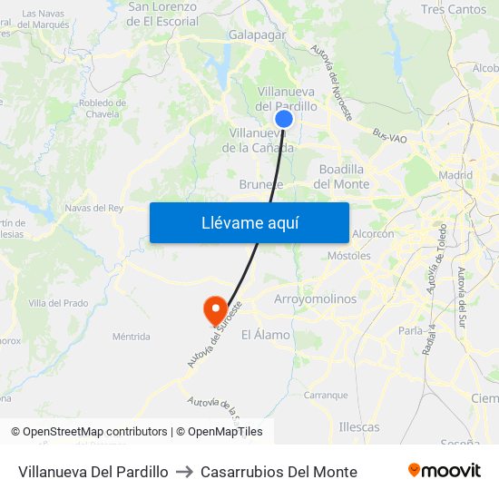 Villanueva Del Pardillo to Casarrubios Del Monte map