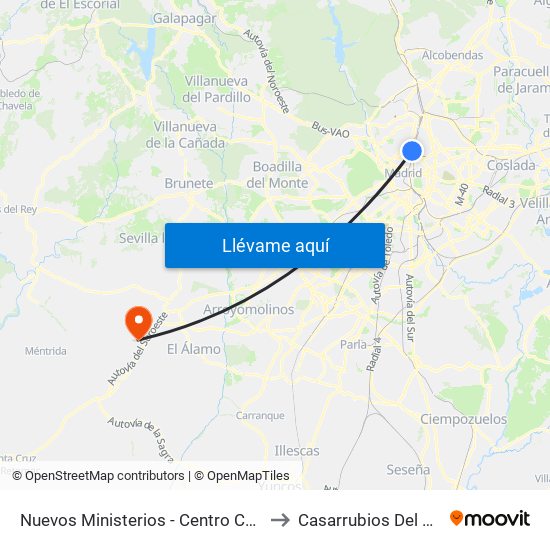 Nuevos Ministerios - Centro Comercial to Casarrubios Del Monte map
