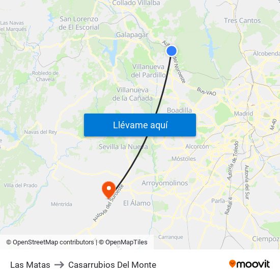 Las Matas to Casarrubios Del Monte map