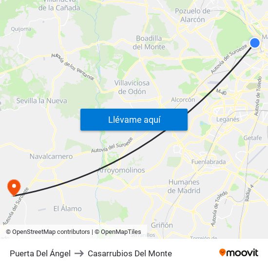 Puerta Del Ángel to Casarrubios Del Monte map