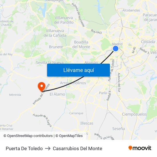 Puerta De Toledo to Casarrubios Del Monte map