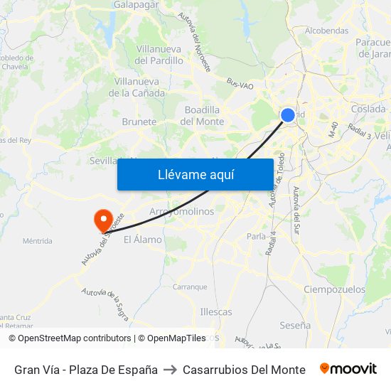 Gran Vía - Plaza De España to Casarrubios Del Monte map