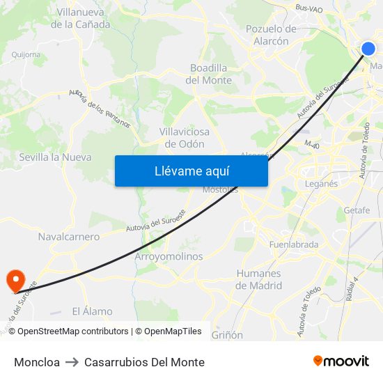 Moncloa to Casarrubios Del Monte map