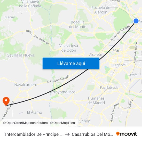 Intercambiador De Príncipe Pío to Casarrubios Del Monte map