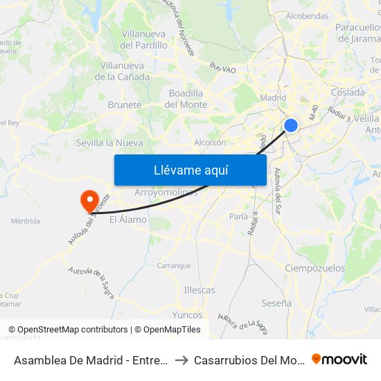 Asamblea De Madrid - Entrevías to Casarrubios Del Monte map