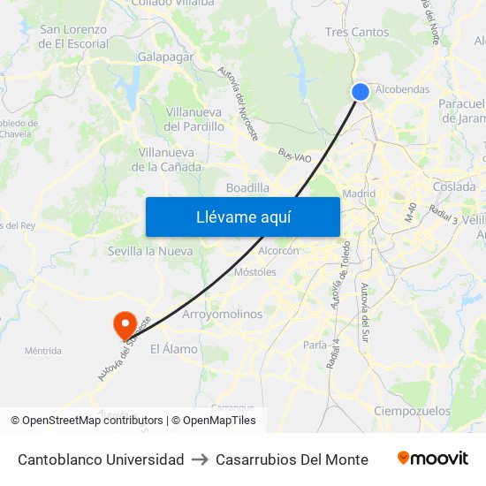 Cantoblanco Universidad to Casarrubios Del Monte map