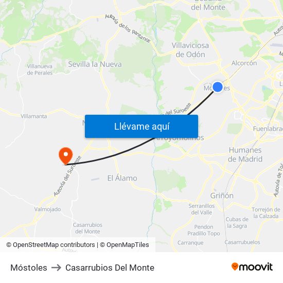 Móstoles to Casarrubios Del Monte map