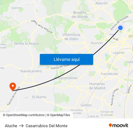 Aluche to Casarrubios Del Monte map