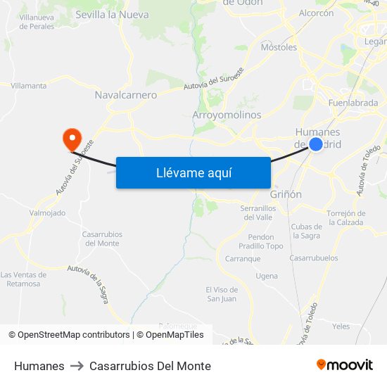Humanes to Casarrubios Del Monte map