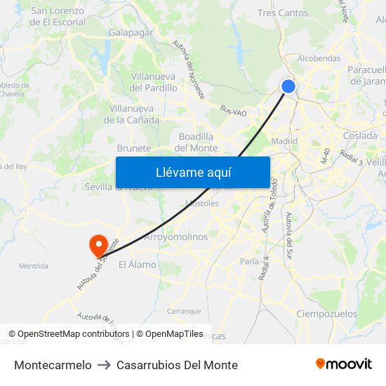 Montecarmelo to Casarrubios Del Monte map