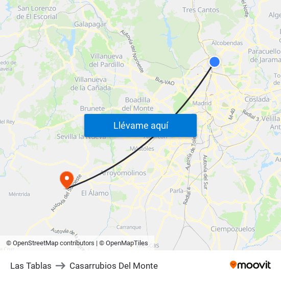Las Tablas to Casarrubios Del Monte map