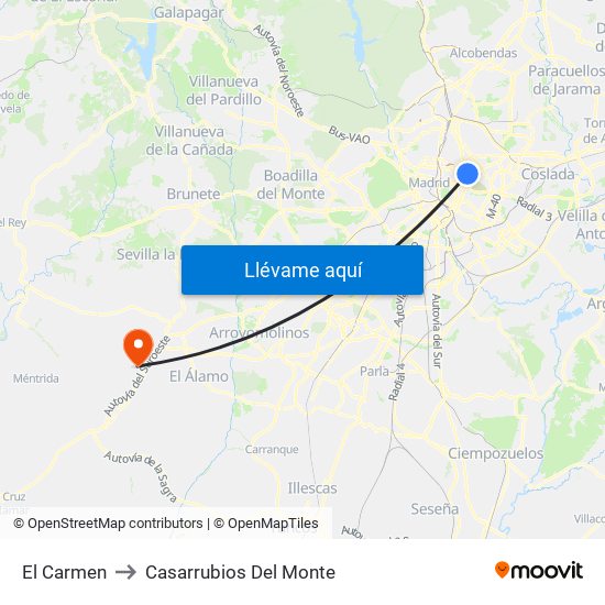 El Carmen to Casarrubios Del Monte map