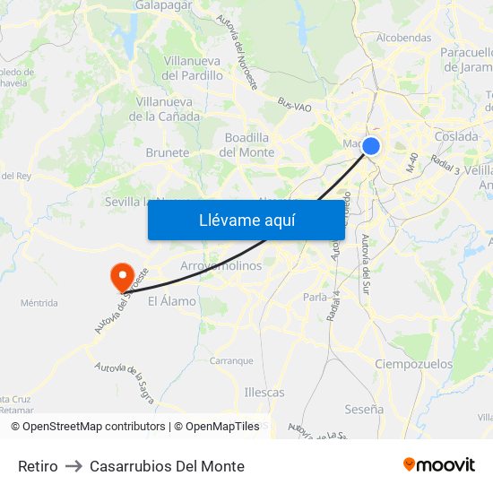 Retiro to Casarrubios Del Monte map