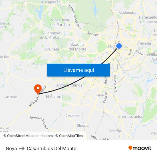 Goya to Casarrubios Del Monte map