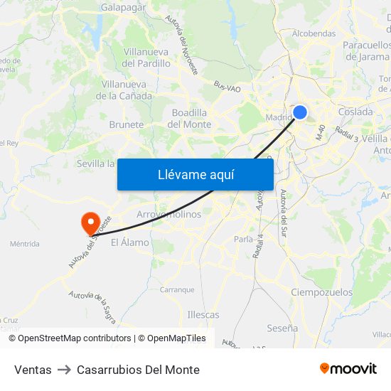 Ventas to Casarrubios Del Monte map
