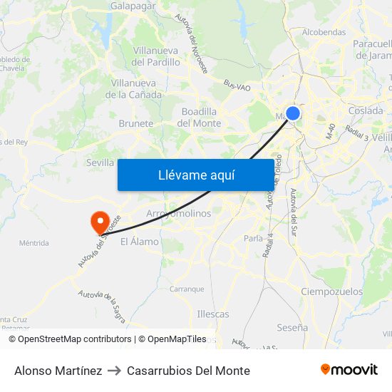 Alonso Martínez to Casarrubios Del Monte map