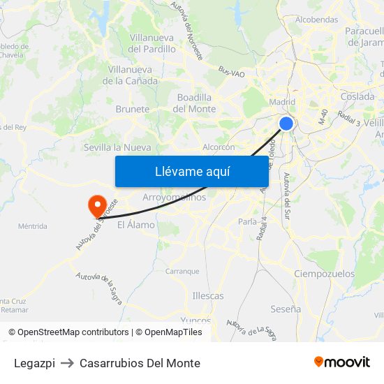 Legazpi to Casarrubios Del Monte map