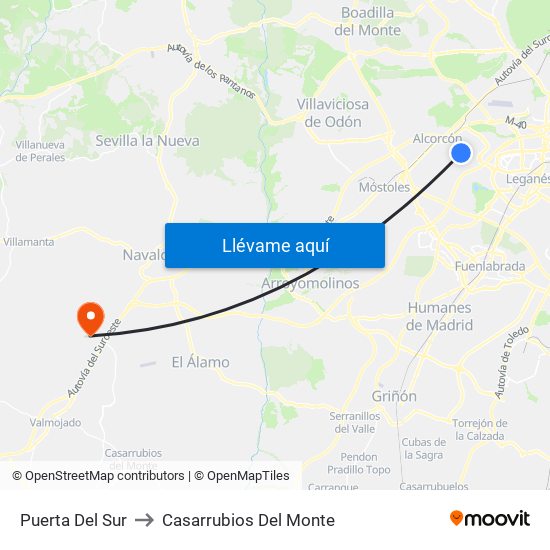Puerta Del Sur to Casarrubios Del Monte map