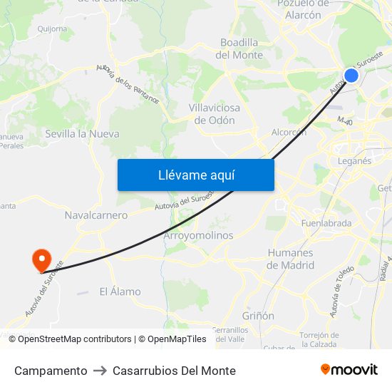 Campamento to Casarrubios Del Monte map