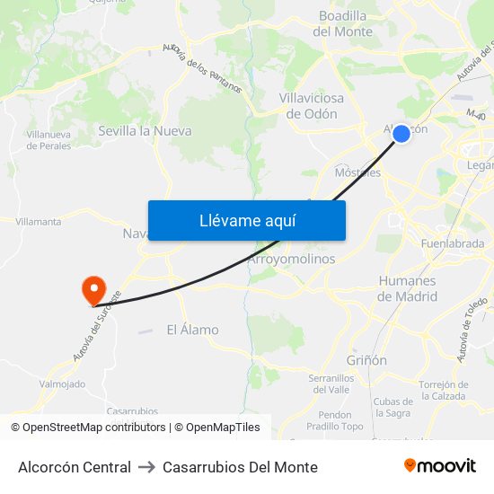 Alcorcón Central to Casarrubios Del Monte map