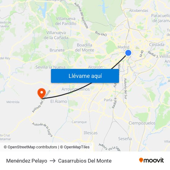 Menéndez Pelayo to Casarrubios Del Monte map