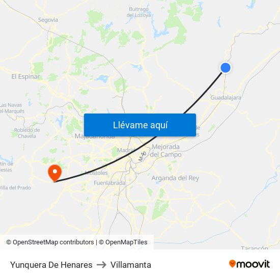 Yunquera De Henares to Villamanta map