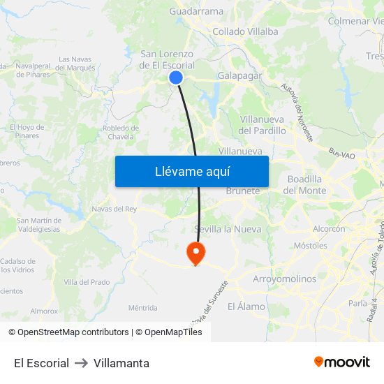 El Escorial to Villamanta map
