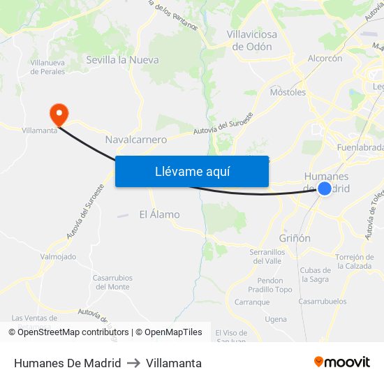 Humanes De Madrid to Villamanta map