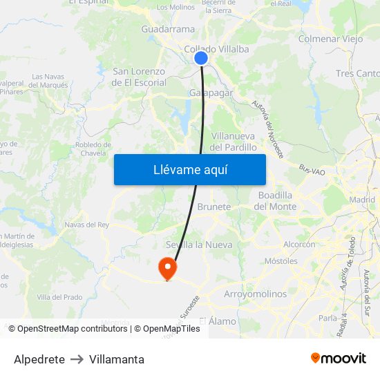 Alpedrete to Villamanta map