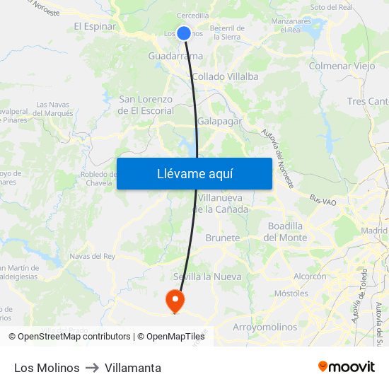 Los Molinos to Villamanta map