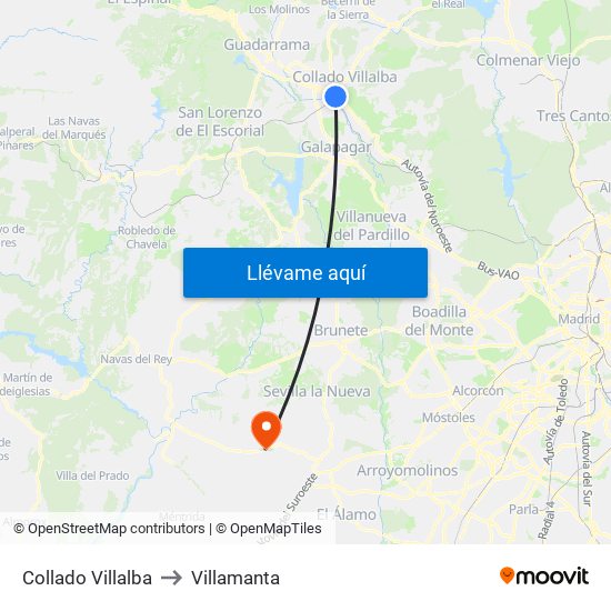 Collado Villalba to Villamanta map