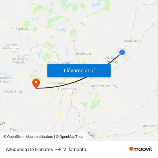 Azuqueca De Henares to Villamanta map