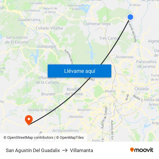 San Agustín Del Guadalix to Villamanta map