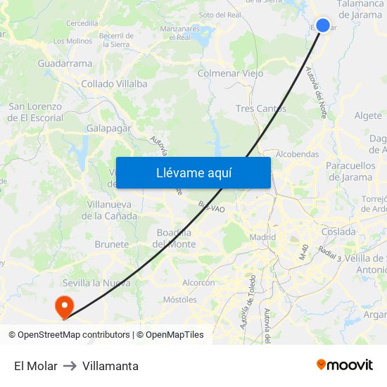 El Molar to Villamanta map