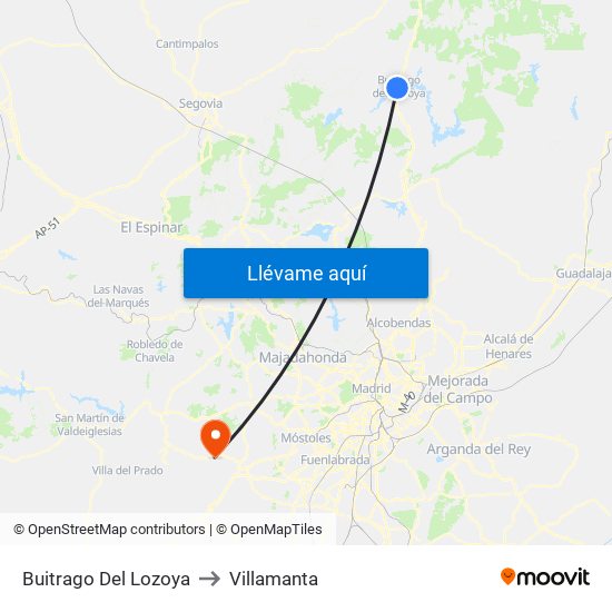 Buitrago Del Lozoya to Villamanta map