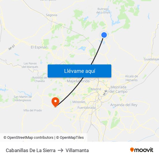 Cabanillas De La Sierra to Villamanta map