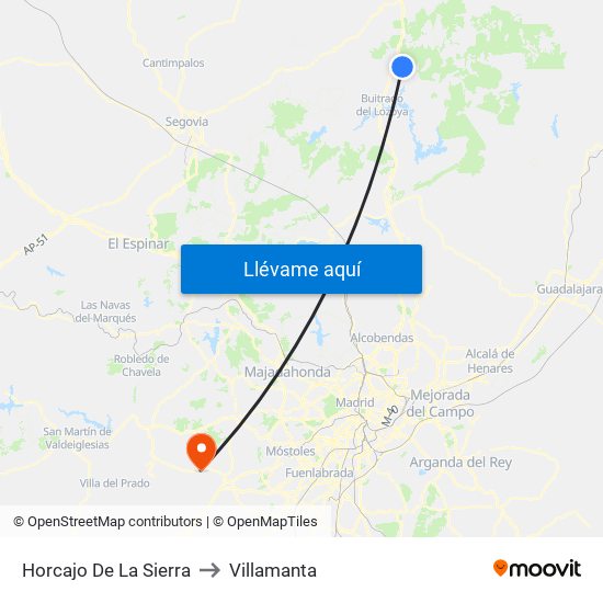 Horcajo De La Sierra to Villamanta map