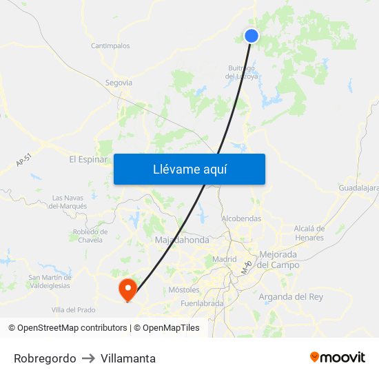 Robregordo to Villamanta map