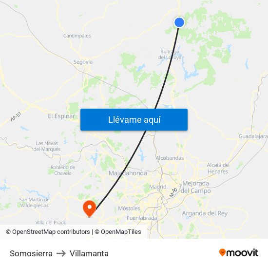 Somosierra to Villamanta map