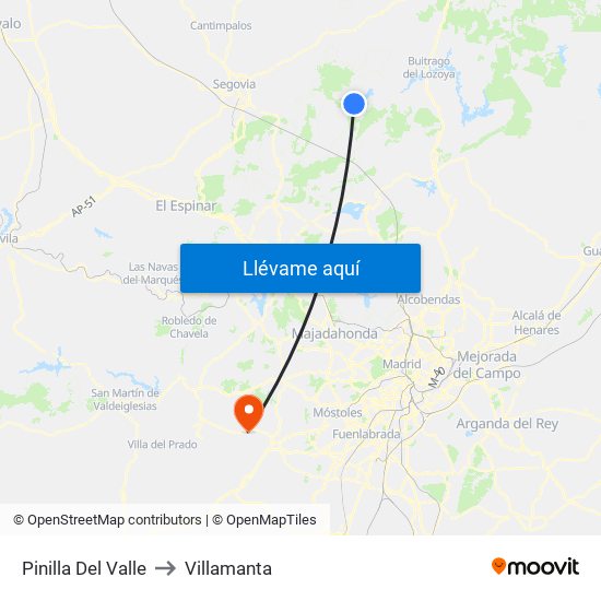 Pinilla Del Valle to Villamanta map